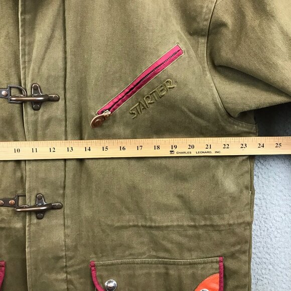 STARTER VINTAGAE‎ 90's Aztec Hood Rugged Forrest Green Thick Jacket Small - Picture 12 of 16